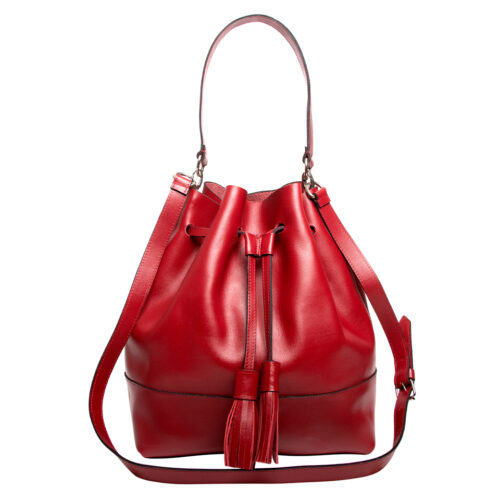 Bolso rojo bucket de piel. Bolsa de piel para mujer bucket saco. VIANALA