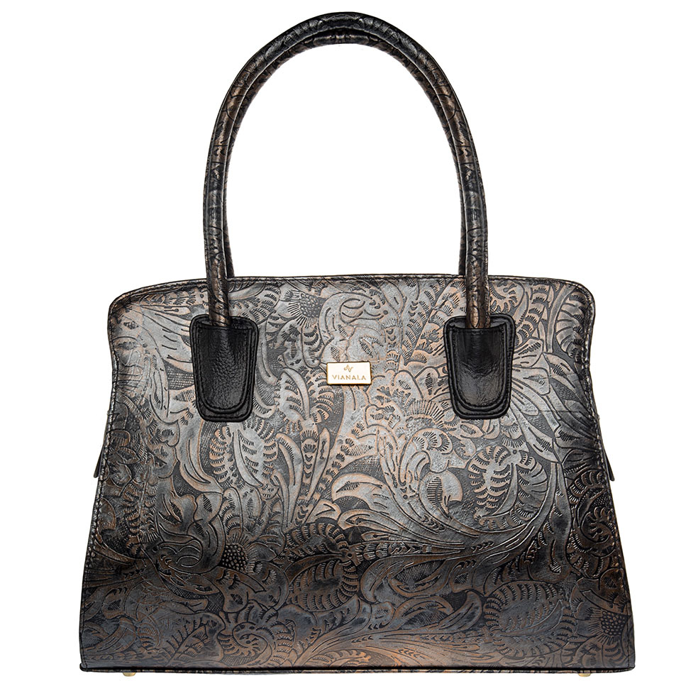 Bolsa artesanal mexicana. Bolsa de piel para mujer con grabado cincelado